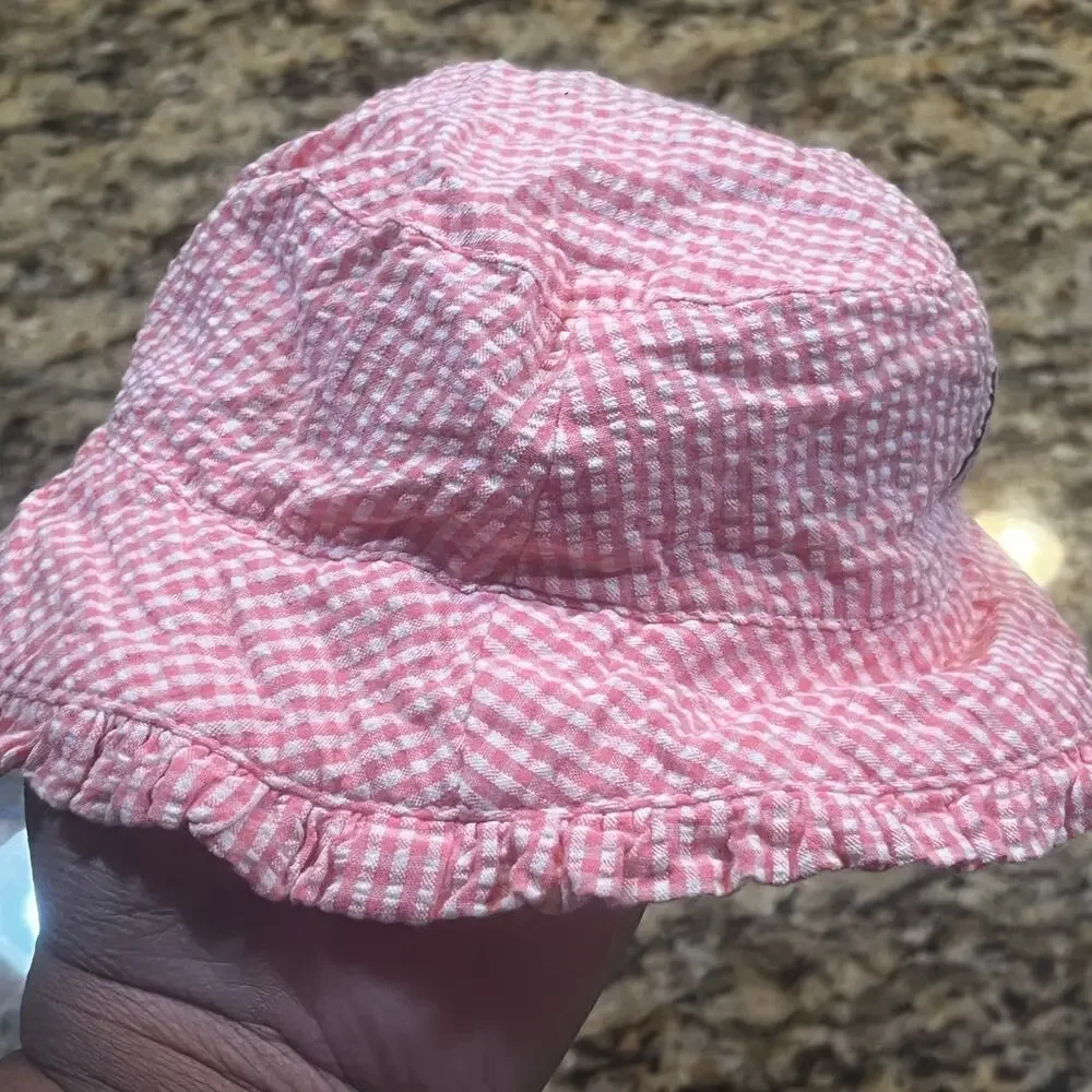 Vintage McBaby Infant Baby Girl Pink Gingham‎ Bucket Hat Butterfly Hat Spring